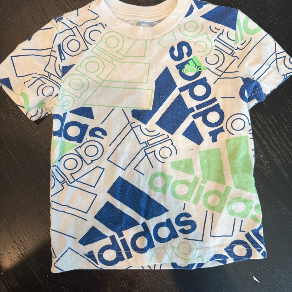 Adidas Toddler Blue and Green Tee with Shorts - Picture 2 of 9